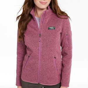 L.L.Bean Women's Sweater Fleece Full-Zip Jacket Dark Plum Rose Sz L Petite